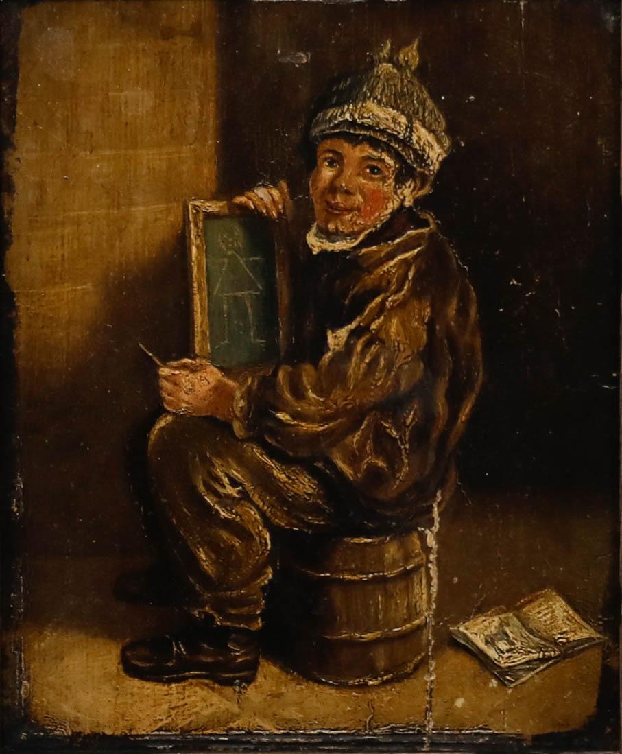 Huile du 19e siècle encadrée - Portrait d'un Urchin de rue - Painting de Unknown