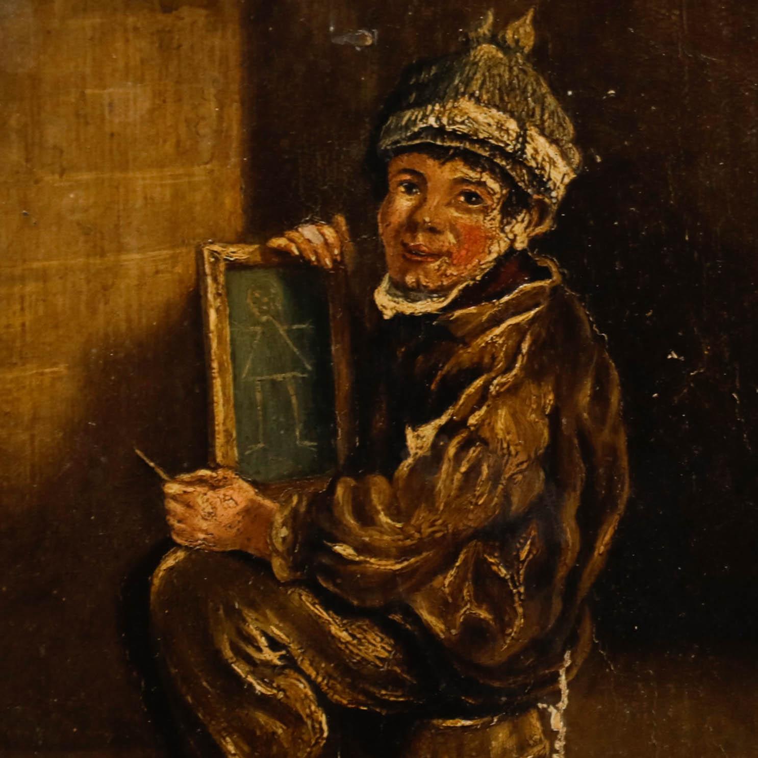 Huile du 19e siècle encadrée - Portrait d'un Urchin de rue en vente 1