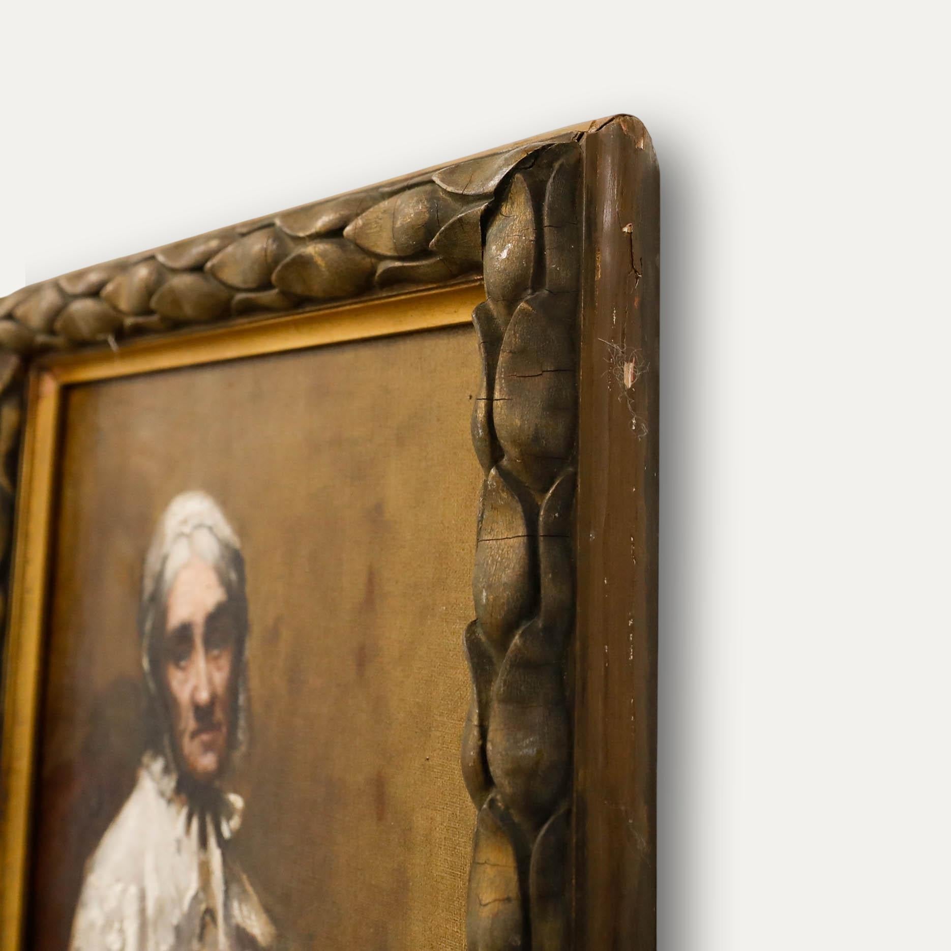 Huile encadrée du 19e siècle - Portrait d'une dame âgée en vente 1