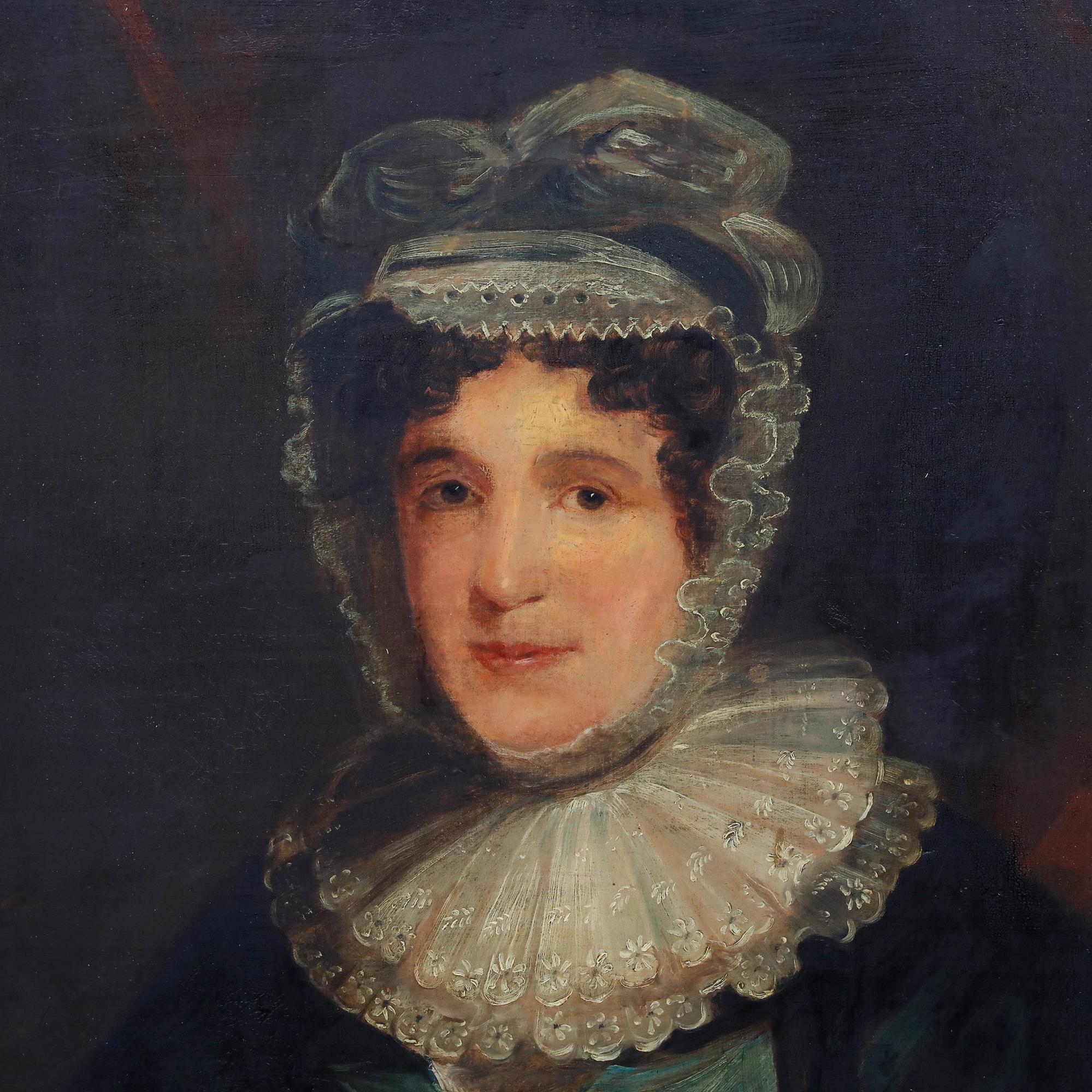 Huile encadrée du 19e siècle - Portrait de Mme Christie en vente 1