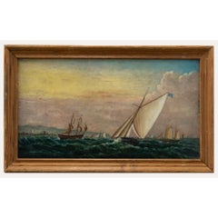 Framed 19th Century Oil - Racing off the Coast