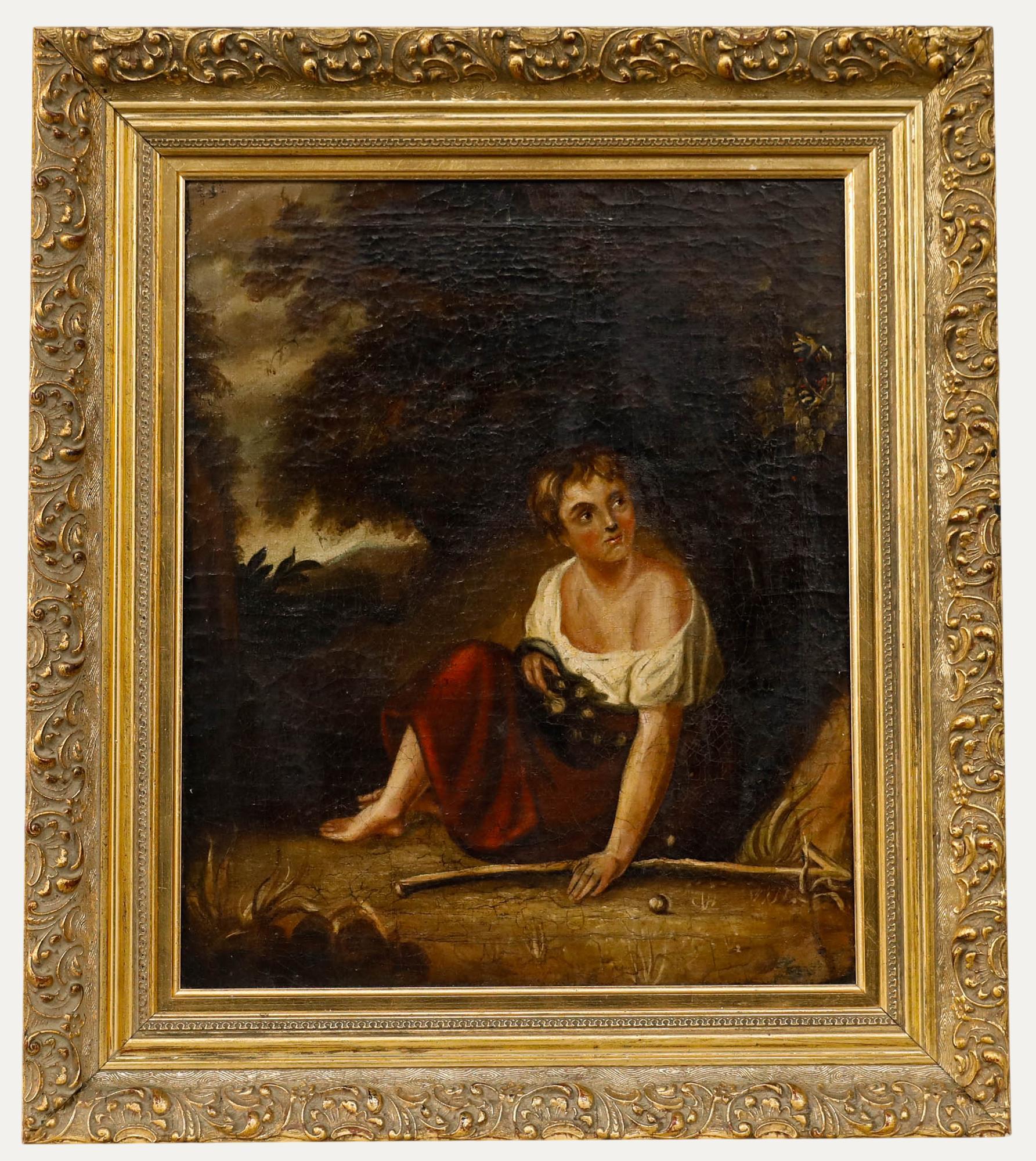 Unknown Figurative Painting - Framed 19th Century Oil - Resting in a Wooded Glade