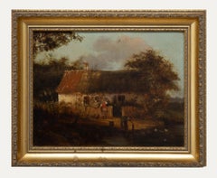 Antique Framed 19th Century Oil - Rural Scene with Country Folk