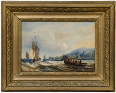 Framed 19th Century Oil - Shipping Off the Coast