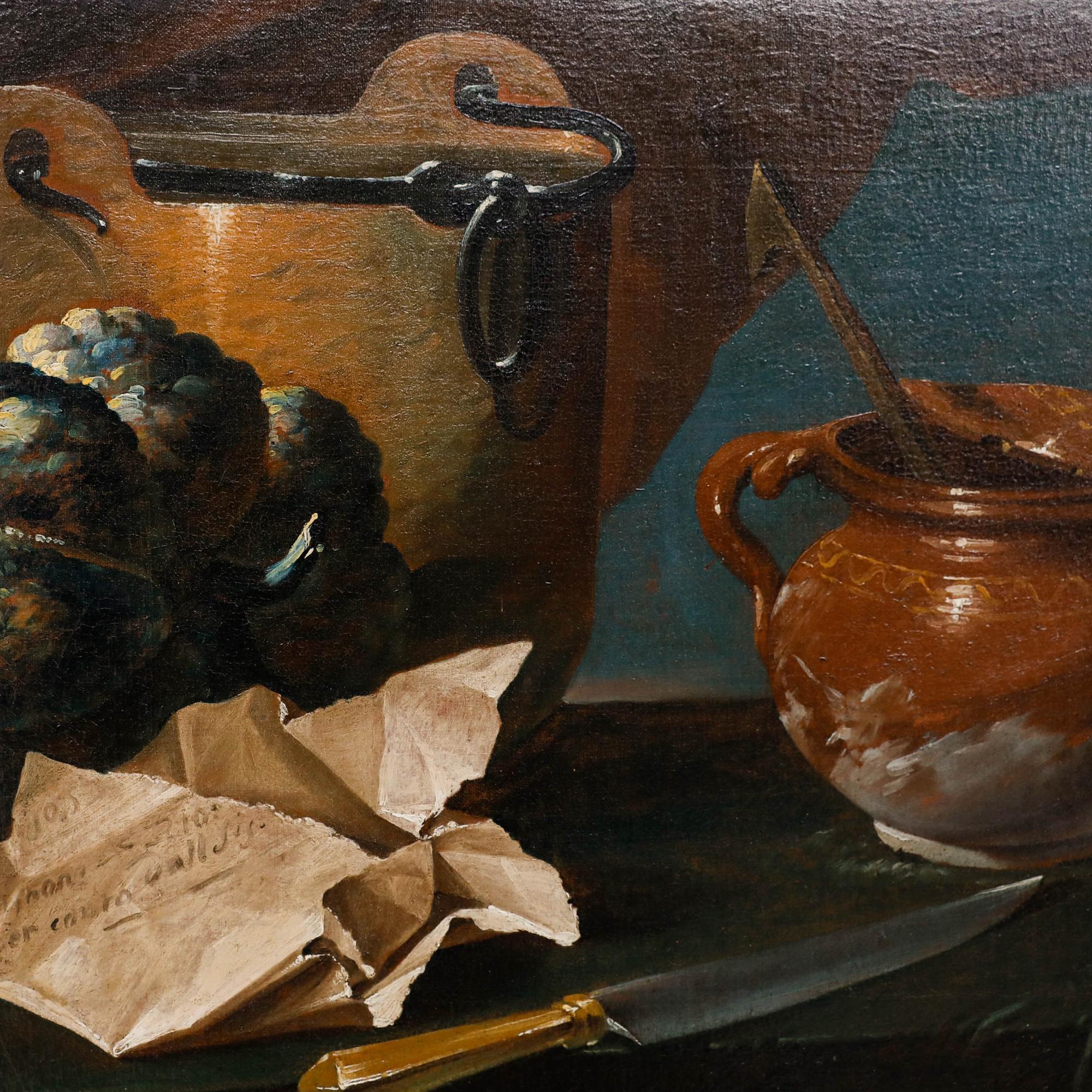Une captivante nature morte à l'huile exécutée dans le style 