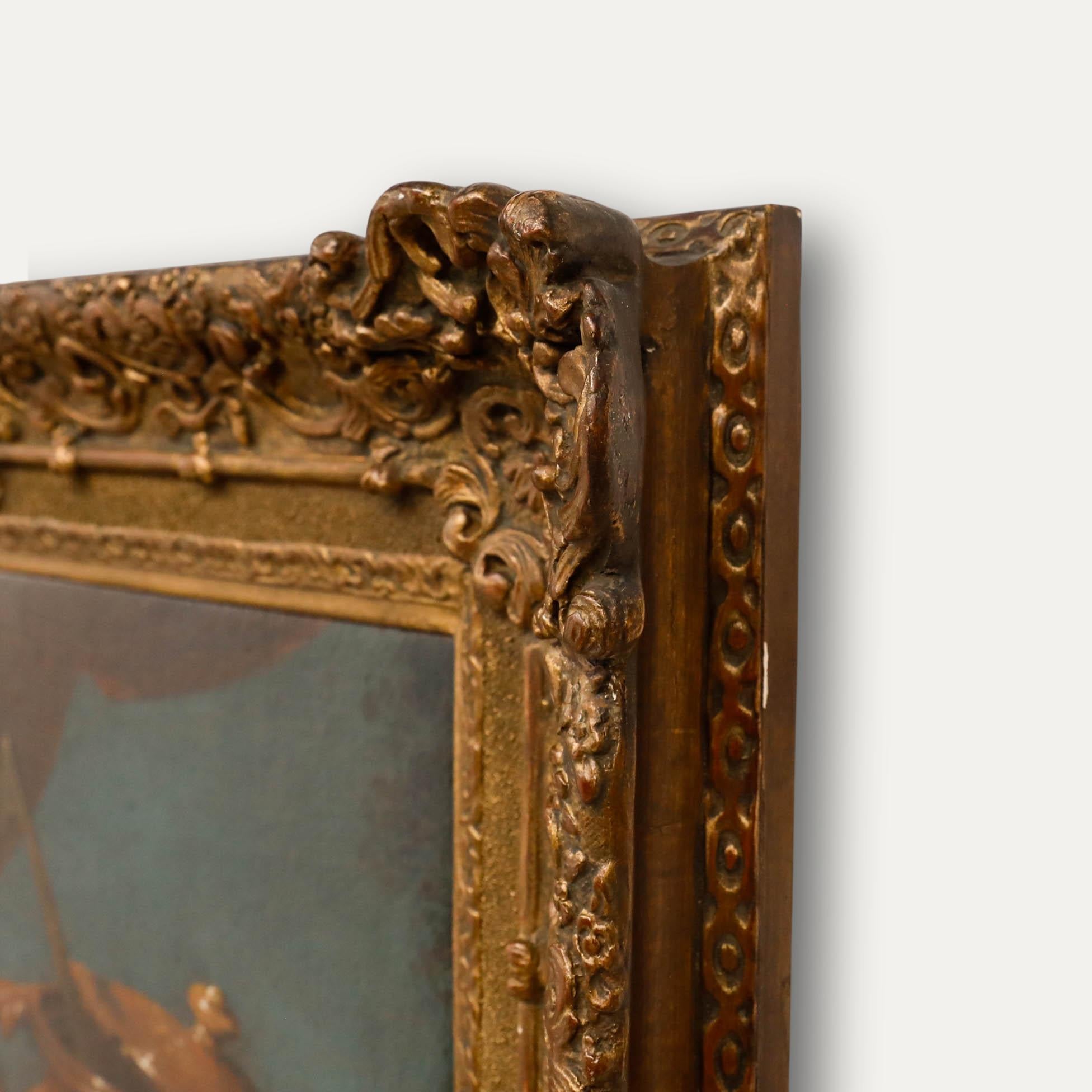 Huile encadrée du 19ème siècle - Nature morte avec pot en cuivre en vente 1
