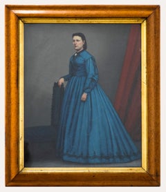 Framed 19th Century Oil - The Blue Dress