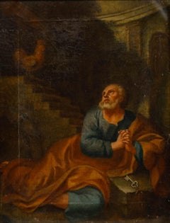 Framed 19th Century Oil - The Repentance of Saint Peter