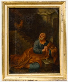 Framed 19th Century Oil - The Repentance of Saint Peter