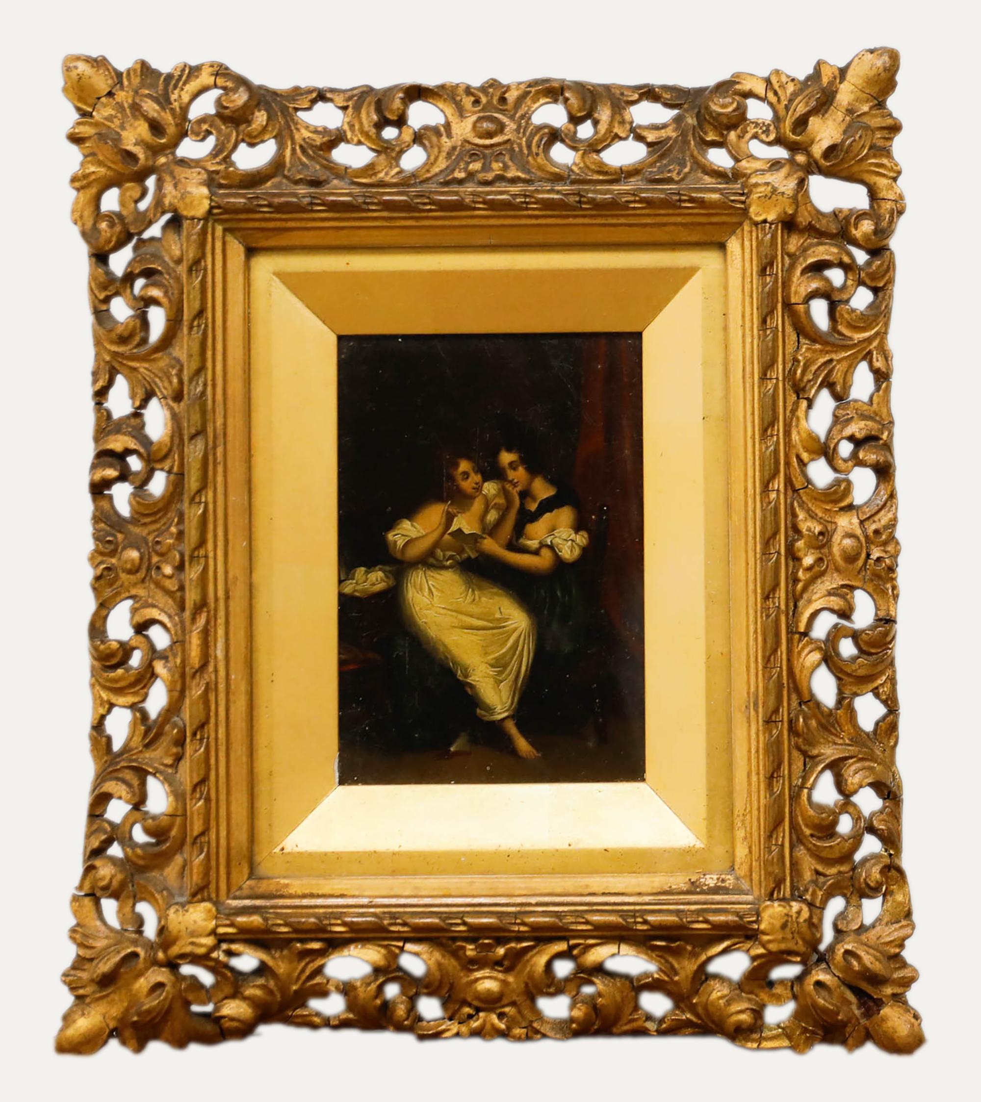 Unknown Portrait Painting - Framed 19th Century Oil - The Secret Document