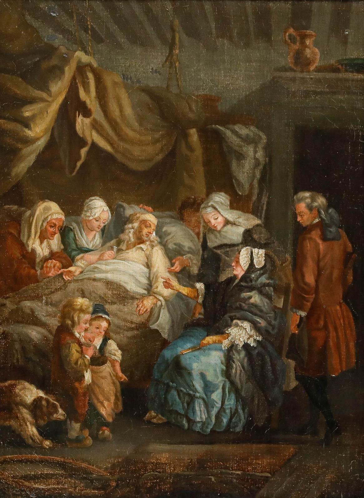 Framed 19th Century Oil - The Sick Father - Painting by Unknown