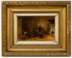Framed 19th Century Oil - The Spinning Wheel
