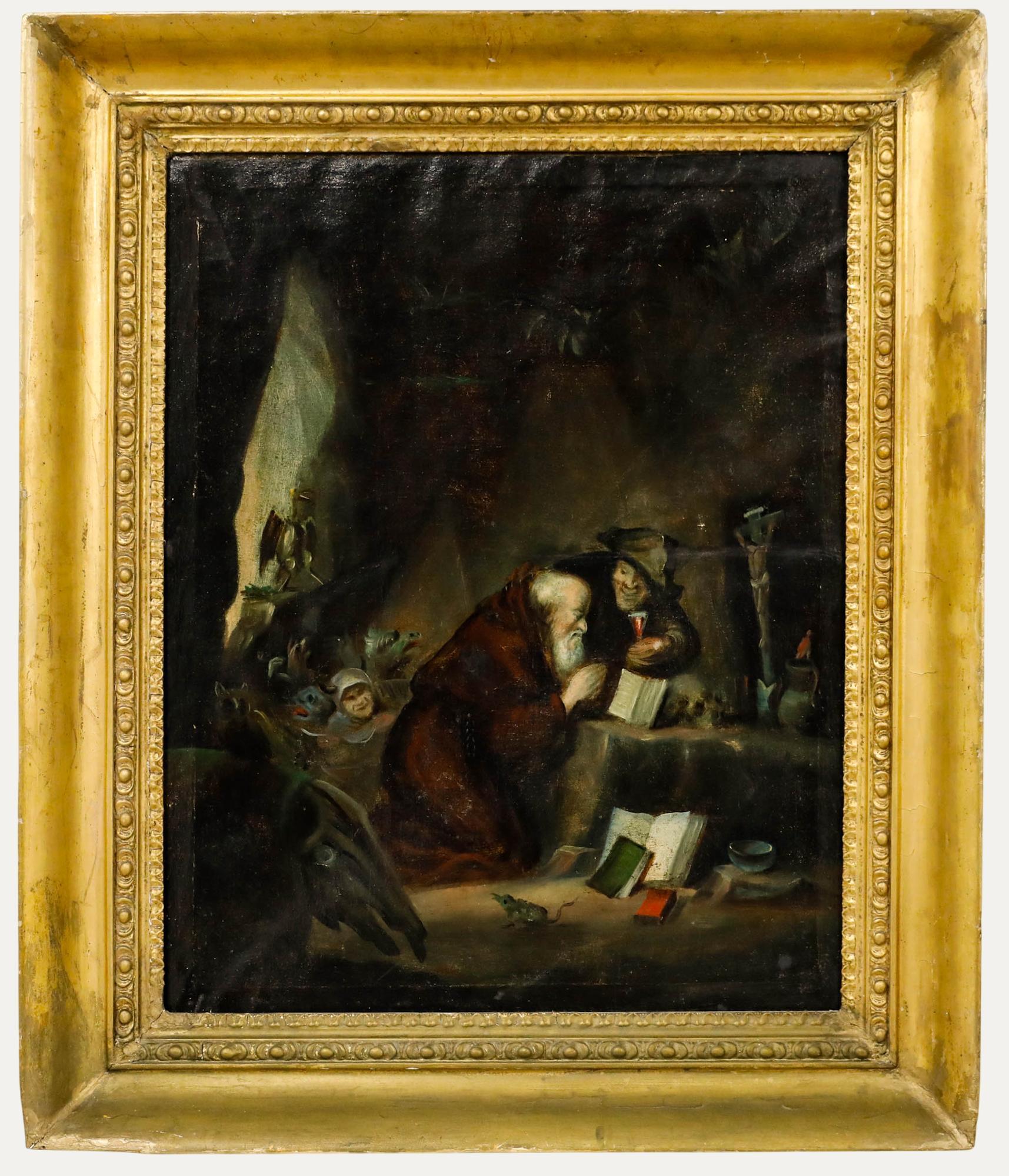 Olio del XIX secolo incorniciato - La tentazione di Sant'Antonio
