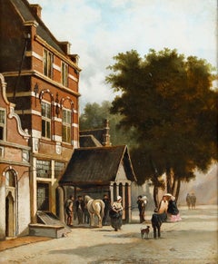 Framed 19th Century Oil - Town Street Scene