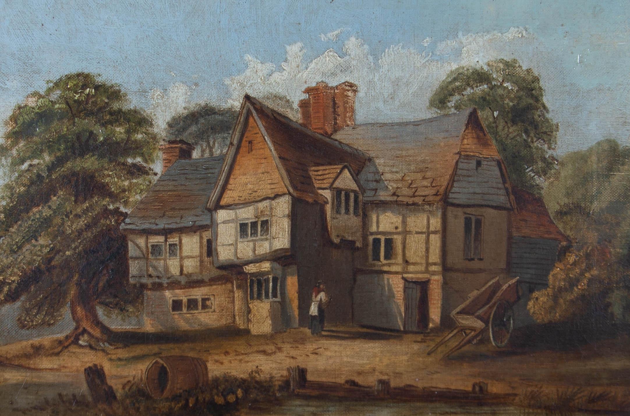 Framed 19th Century Oil - Tudor Cottage in the Countryside - Painting by Unknown