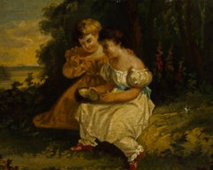 Framed 19th Century Oil - Two Children with a Birds Nest