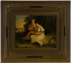 l jambor painting Antique Framed 19th Century Oil - Two Children with a Birds Nest