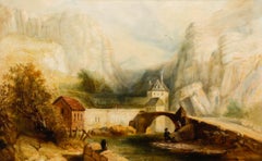 Framed 19th Century Oil - Tyrol Valley Landscape with Figures