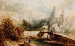 Framed 19th Century Oil - Tyrol Valley Landscape with Figures