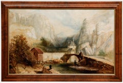 Framed 19th Century Oil - Tyrol Valley Landscape with Figures