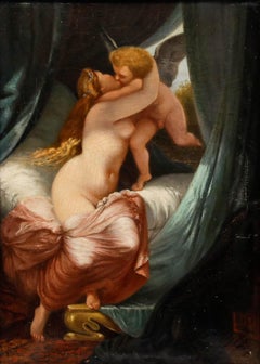 Framed 19th Century Oil - Venus & Cupid