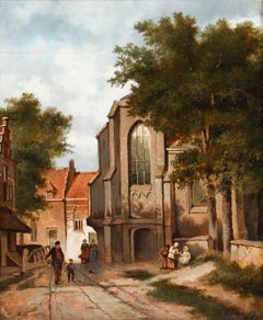 Framed 19th Century Oil - Village Street Scene