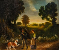 Framed 19th Century Oil - Walking Home