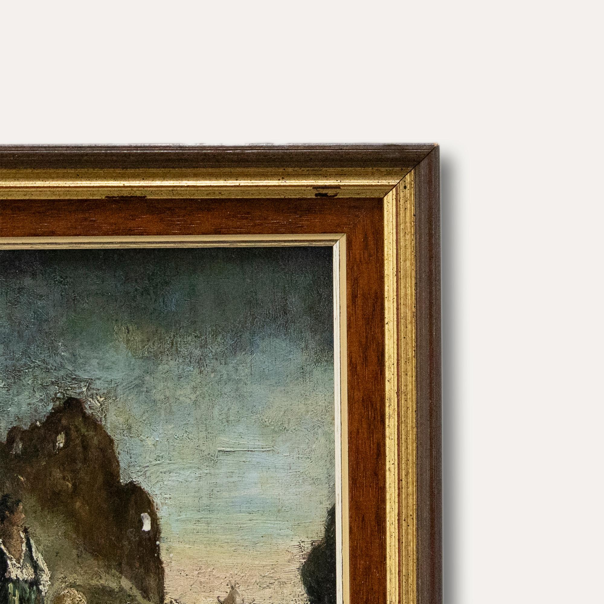 Framed 19th Century Oil - Watching From the Cliff - Painting by Unknown