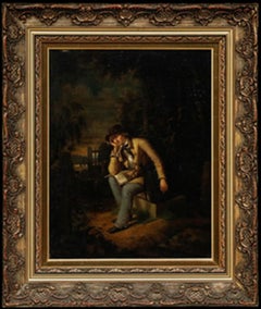 Framed 19th Century Oil - Young Traveller in a Graveyard