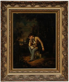 Framed 19th Century Oil - Young Traveller in a Graveyard