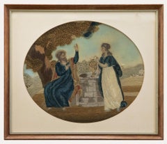 Antique Framed 19th Century Silkwork Embroidery - Jesus and the Samaritan Woman