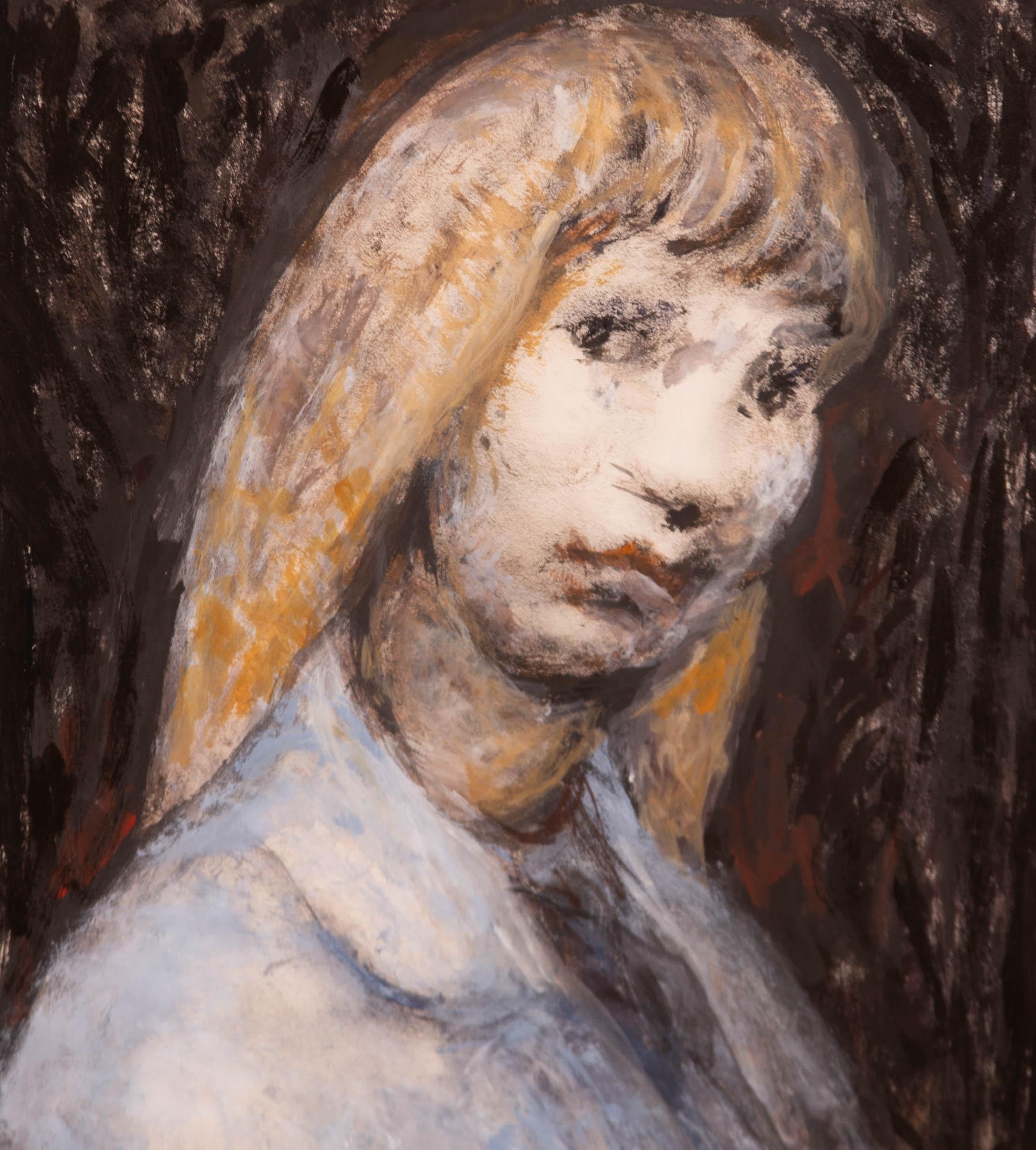 Acrilico del XX secolo con cornice - Donna dai capelli biondi - Painting di Unknown