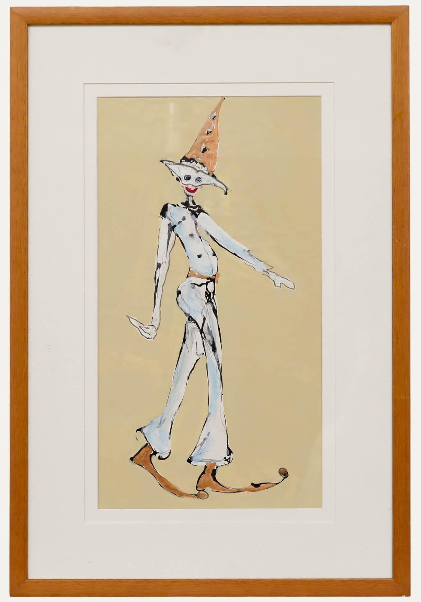 Unknown Figurative Painting – Gerahmtes Acryl des 20. Jahrhunderts - Maskerade