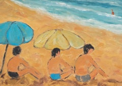 Framed 20th Century Oil - A Day at the Beach