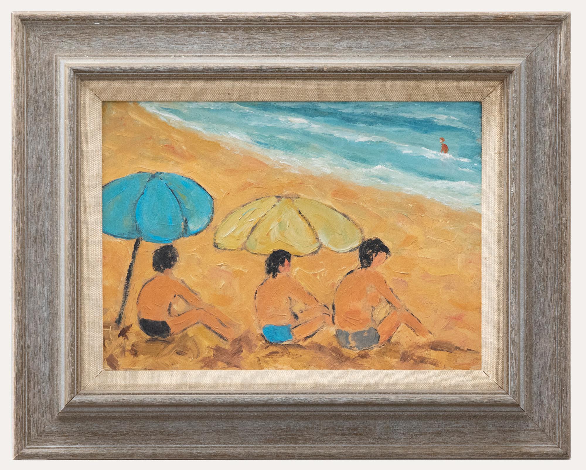 Unknown Figurative Painting - Framed 20th Century Oil - A Day at the Beach