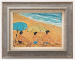 Vintage Framed 20th Century Oil - A Day at the Beach