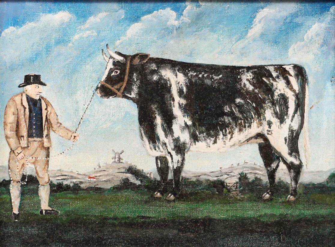 Olio del XX secolo incorniciato - Una mucca da premio - Painting di Unknown