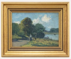 Framed 20th Century Oil - A Walk Round the Lake