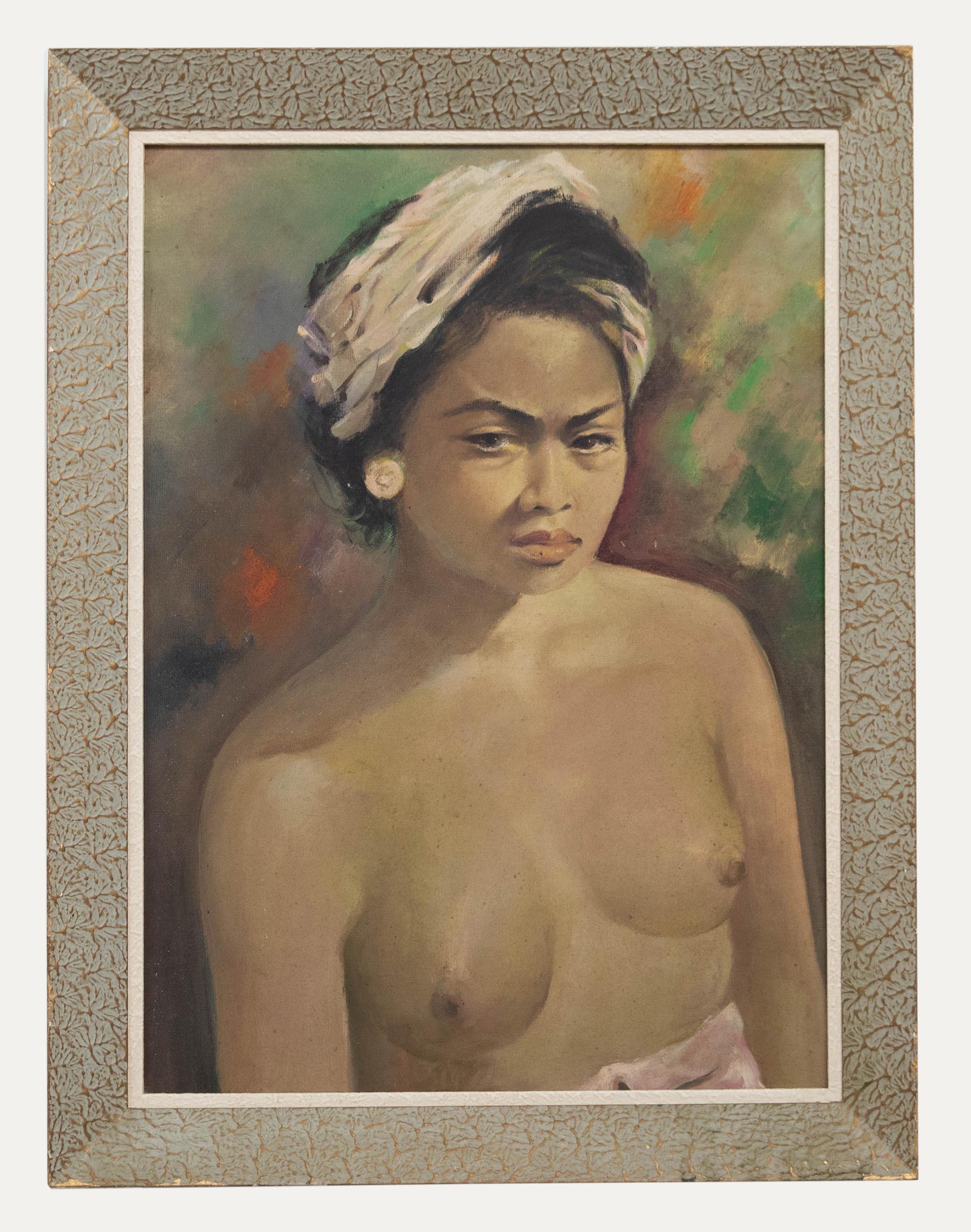Unknown Nude Painting - Framed 20th Century Oil - Balinese Beauty