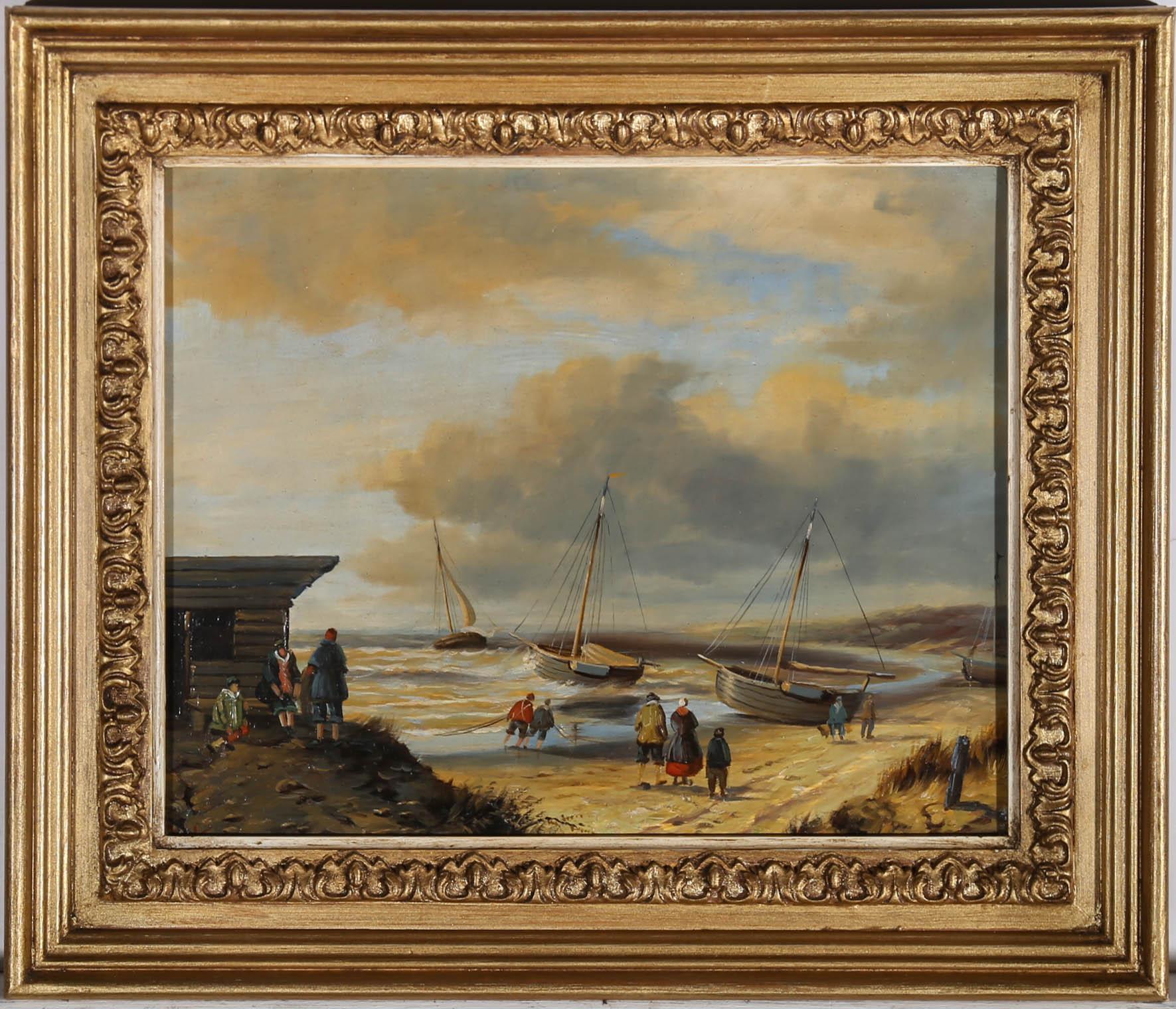Unknown Figurative Painting - Framed 20th Century Oil - Boats in the Bay