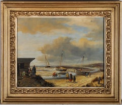 Framed 20th Century Oil - Boats in the Bay