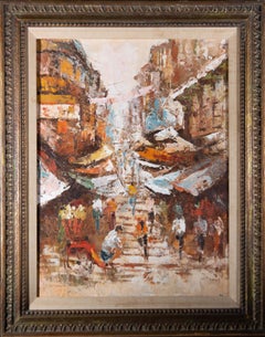 Framed 20th Century Oil - Busy Urban Street Scene