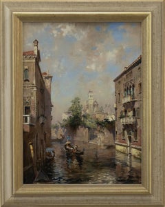 Framed 20th Century Oil - Canals of Venice