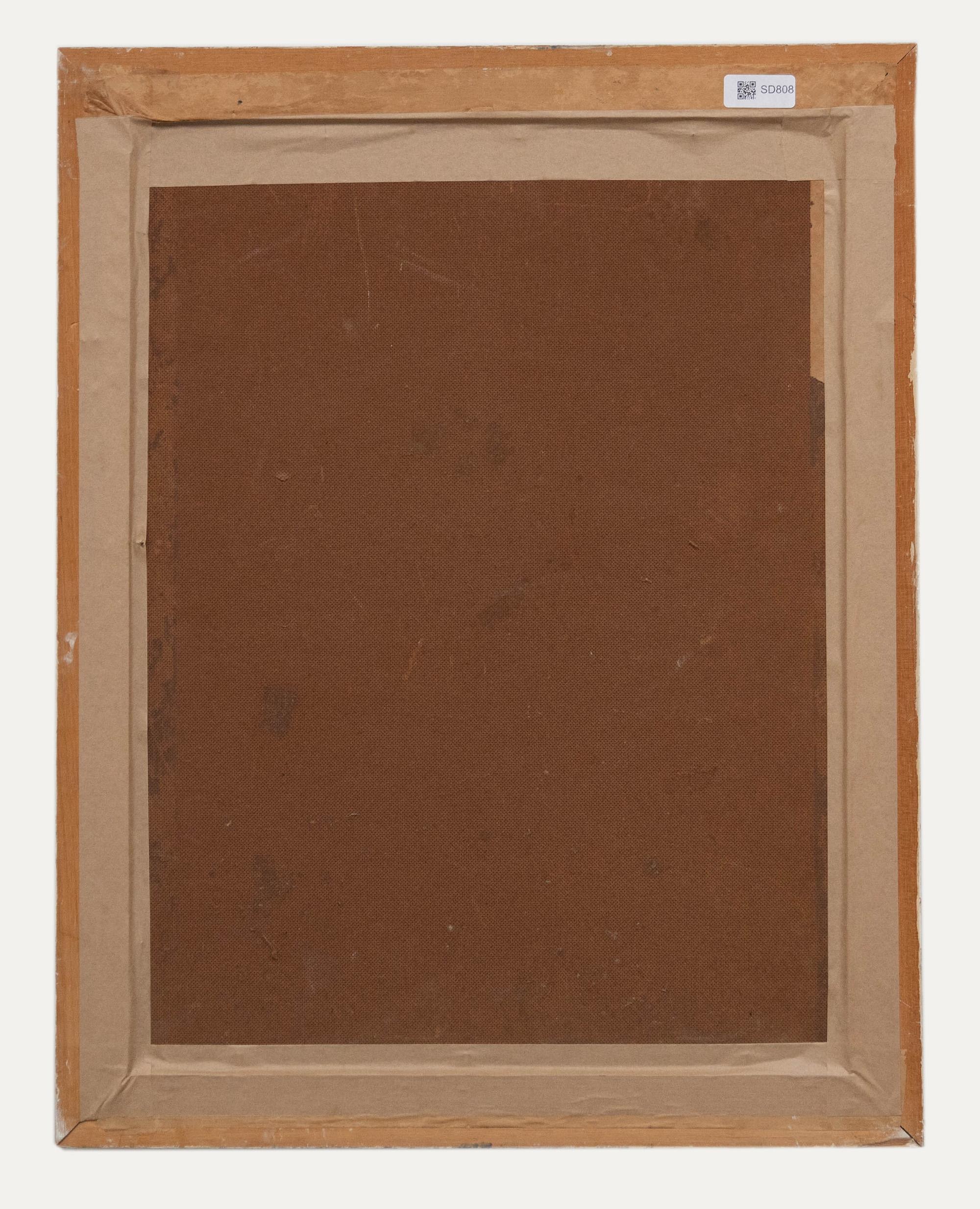 Gerahmtes Ölgemälde des 20. Jahrhunderts – Stadtmarktssszene (Beige), Landscape Painting, von Unknown