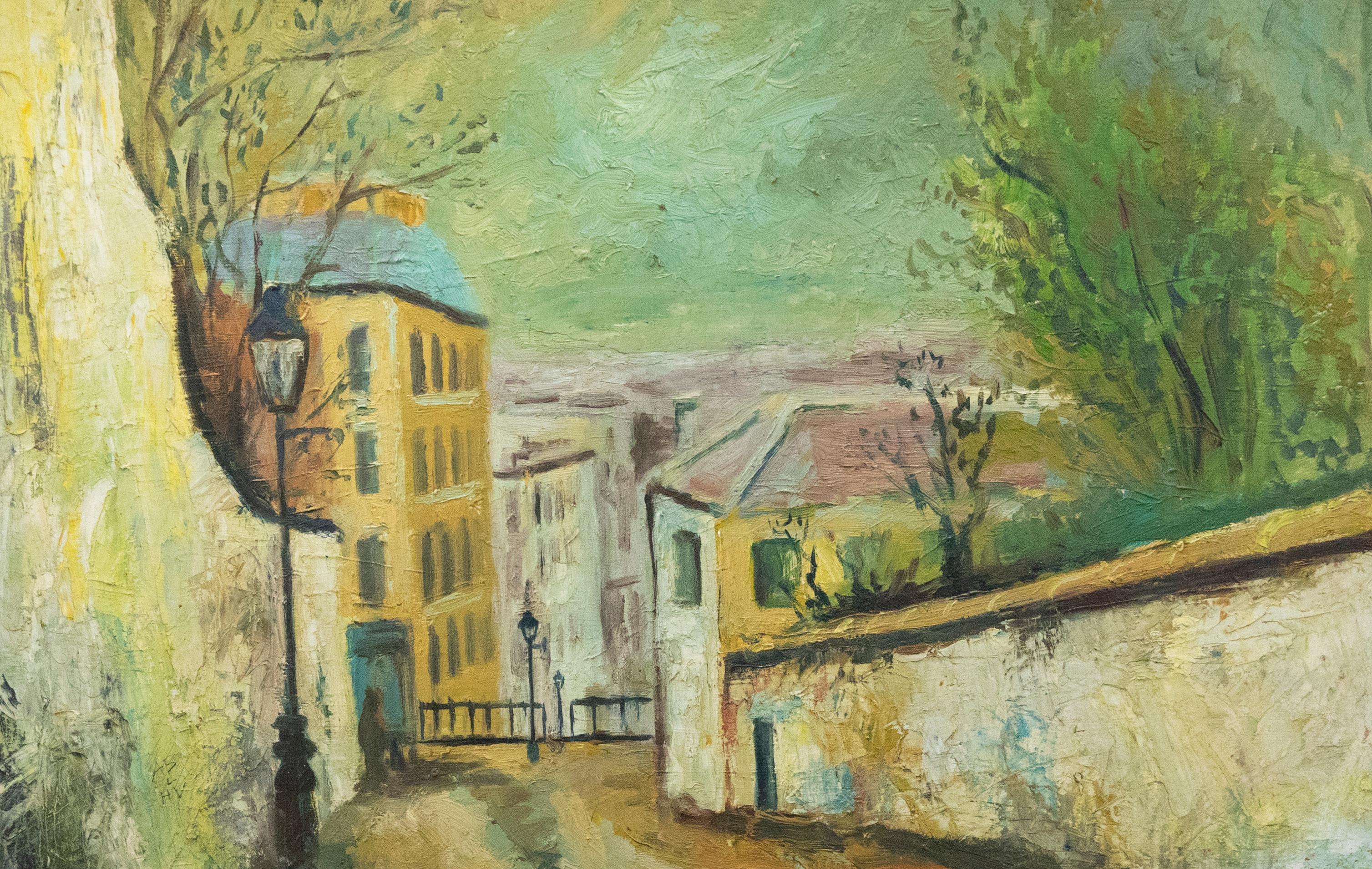 Framed 20th Century Oil - City Outlook - Painting by Unknown