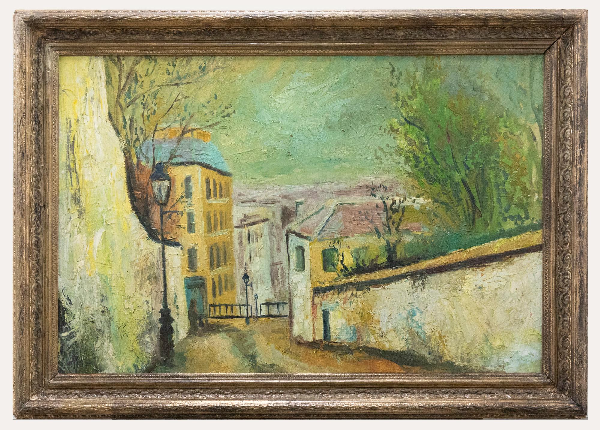 Unknown Landscape Painting - Framed 20th Century Oil - City Outlook