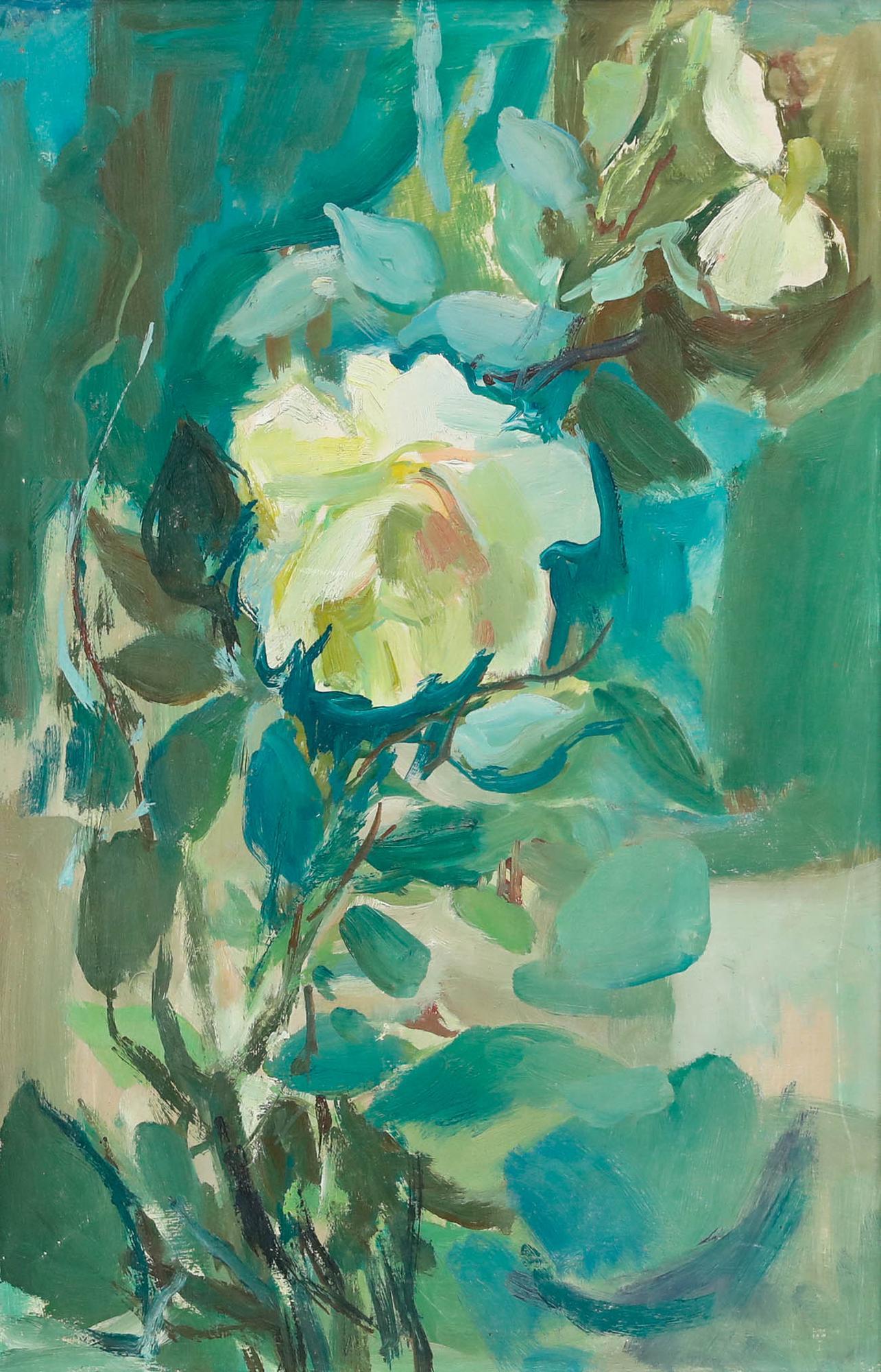 Gerahmtes Öl des 20. Jahrhunderts - Kletterrose – Painting von Unknown