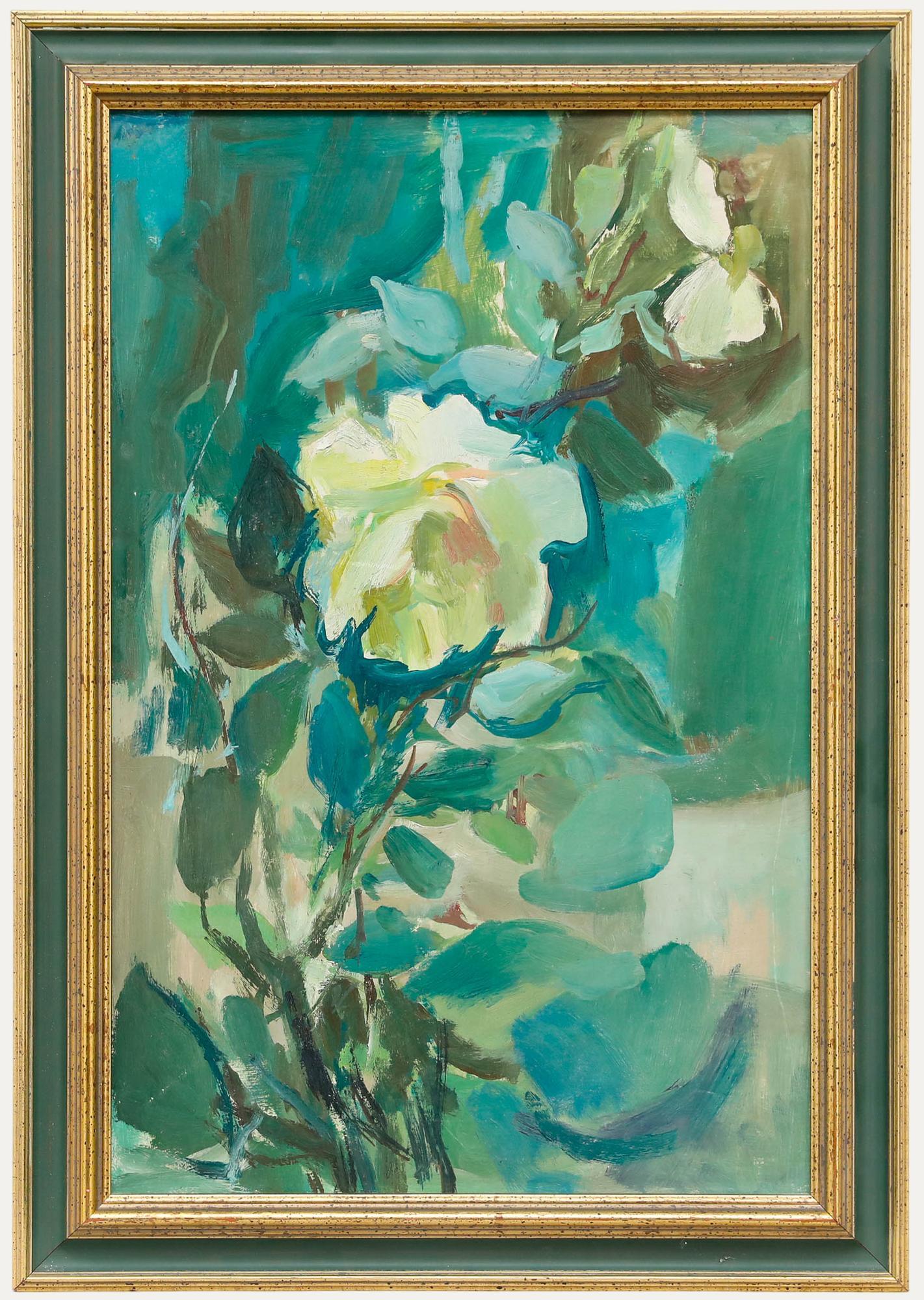Unknown Still-Life Painting – Gerahmtes Öl des 20. Jahrhunderts - Kletterrose