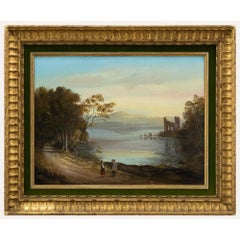 Vintage Framed 20th Century Oil - Conversing by the Lake