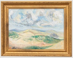 Vintage Framed 20th Century Oil - Countryside Clouds